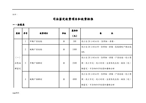 天津市司法鉴定收费项目和收费标准