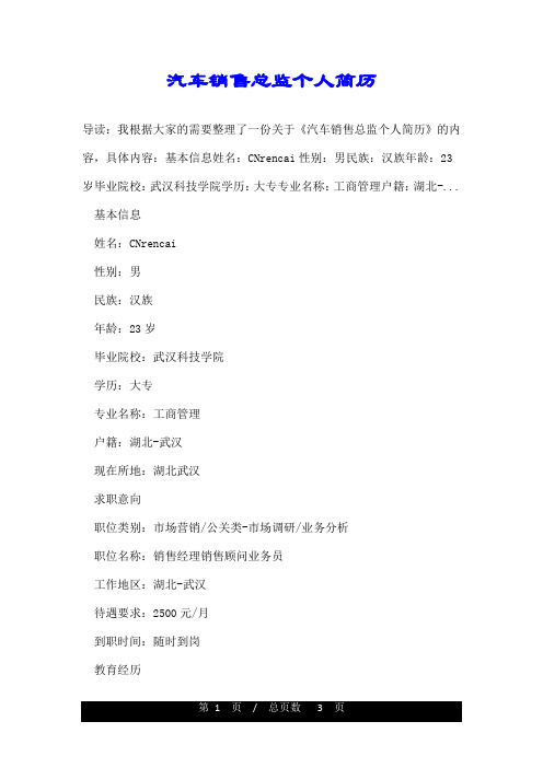 汽车销售总监个人简历