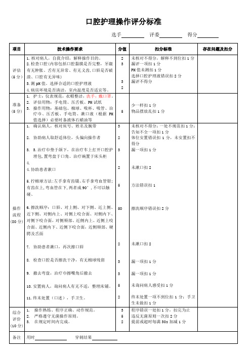 口腔护理操作评分标准