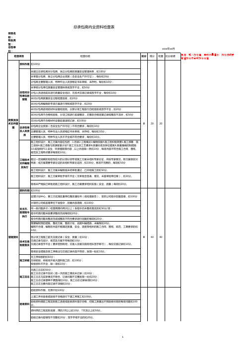 内业资料评分表