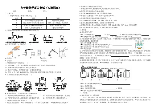 人教版化学九年级化学复习测试(实验探究)