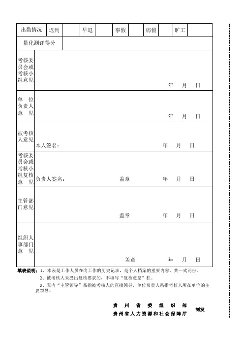 年度考核登记表