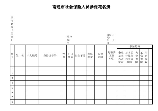 南通市社会保险参保、停保、退保、退休、变更花名册