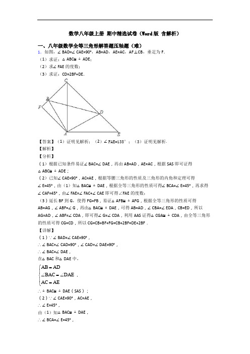 数学八年级上册 期中精选试卷(Word版 含解析)