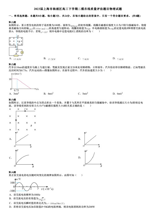 2023届上海市杨浦区高三下学期二模在线质量评估题目物理试题