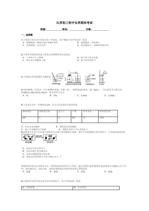 江苏初三初中化学期末考试带答案解析
