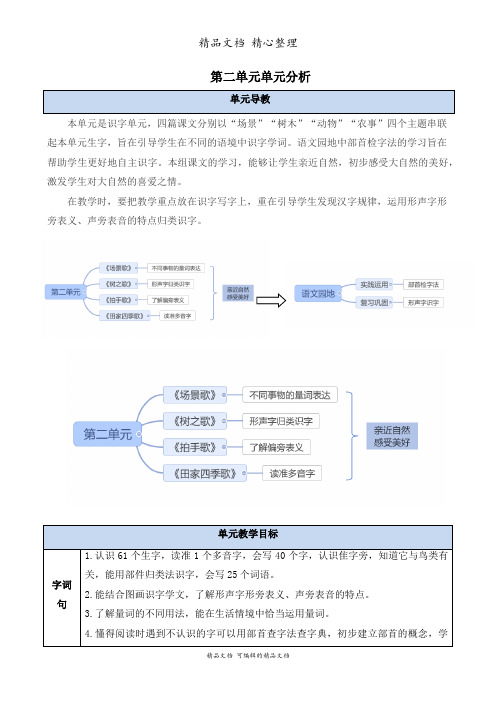 部编人教版二年级上册语文 第二单元单元分析