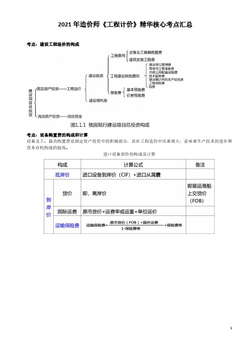 2021年造价工程师《建设工程计价》精华核心考点汇总