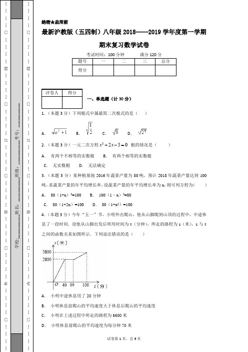 最新沪教版(五四制)八年级2018----2019学年度第一学期期末复习数学试卷