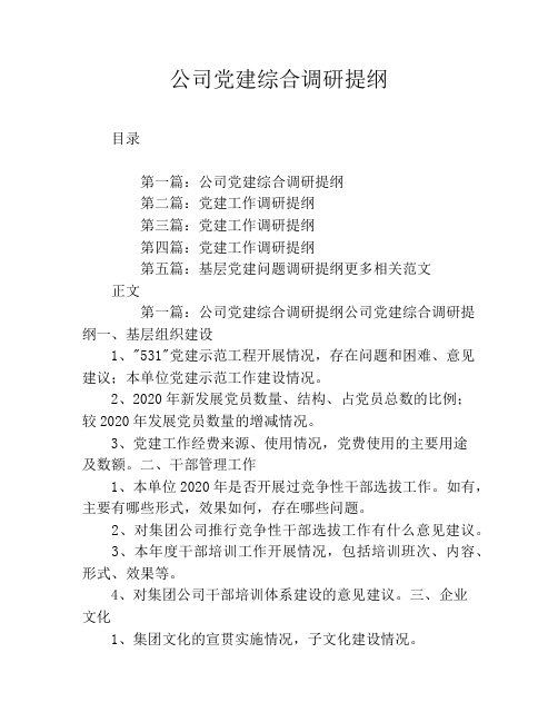 公司党建综合调研提纲