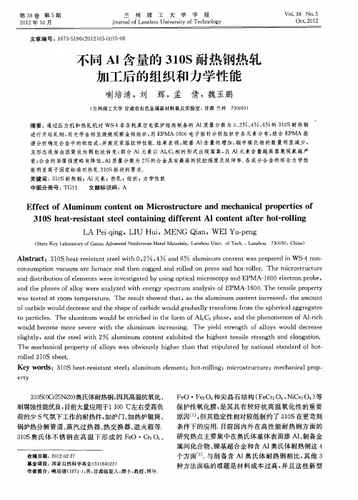 不同Al含量的310S耐热钢热轧加工后的组织和力学性能