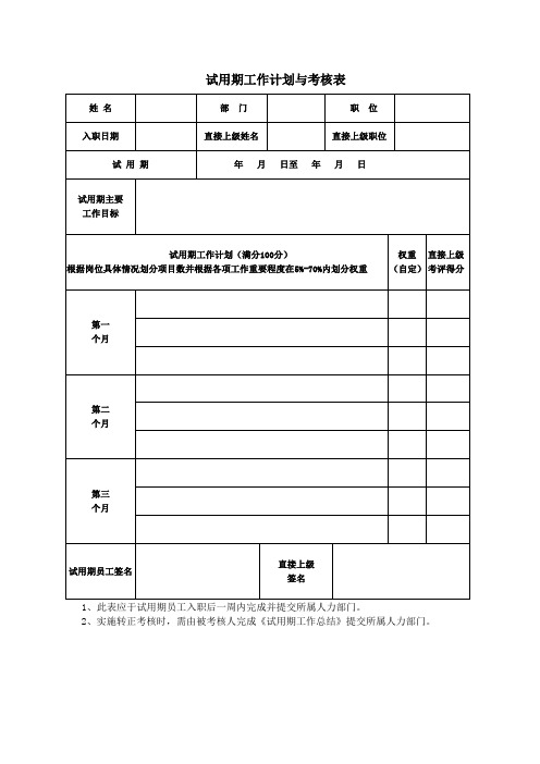 试用期员工工作计划与考核表