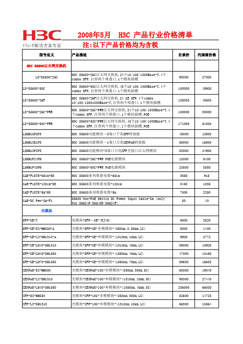 H3C 产品行业价格清单