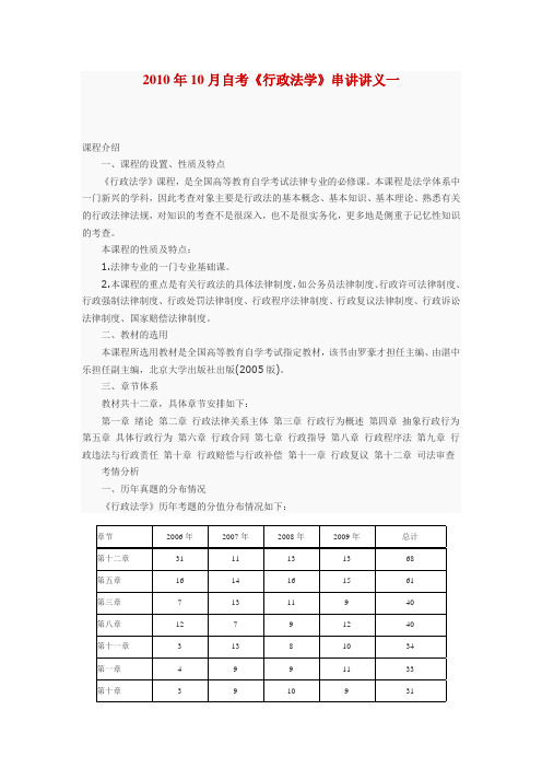 2010年10月自考《行政法学》串讲讲义一