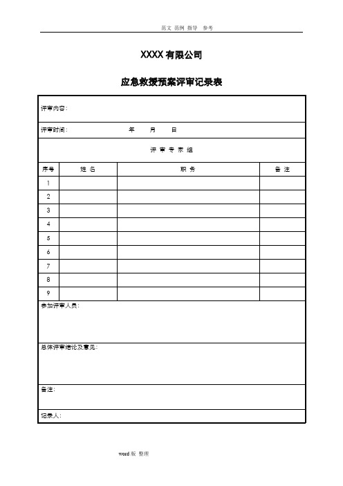 应急处理预案评审记录表