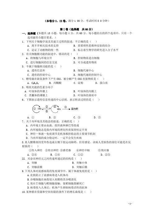 辽宁省大连市高二生物学业水平模拟考试试题(二)新人教版