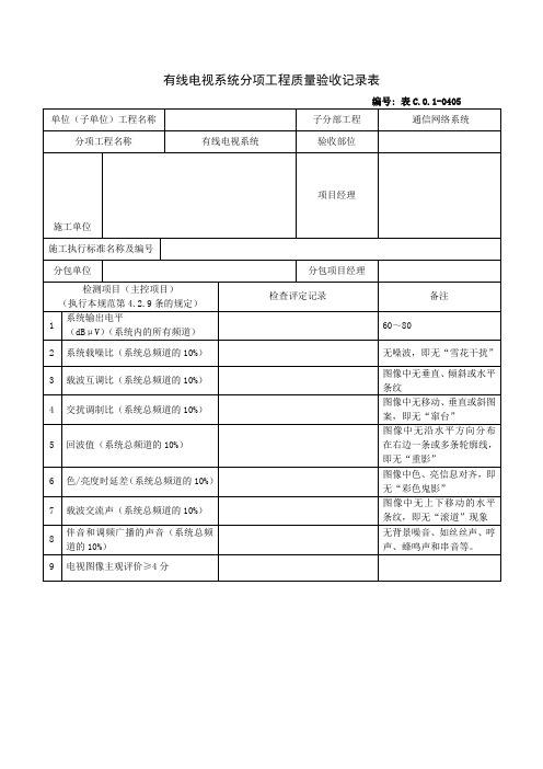 线电视系统分项工程质量验收记录表