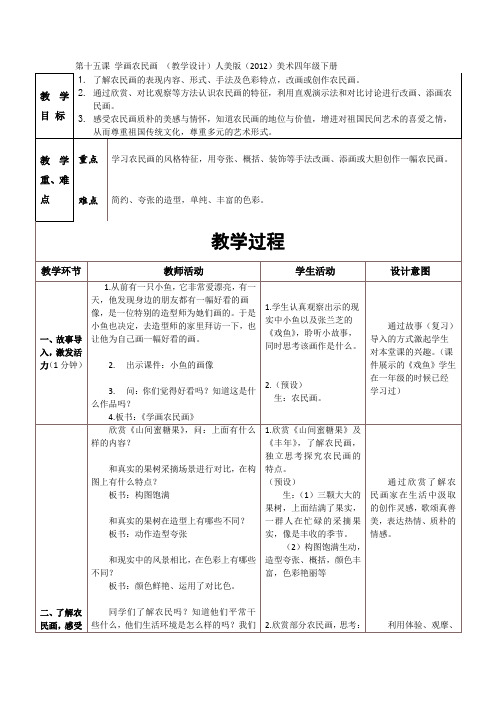 第十五课 学画农民画 (教学设计)人美版美术四年级下册