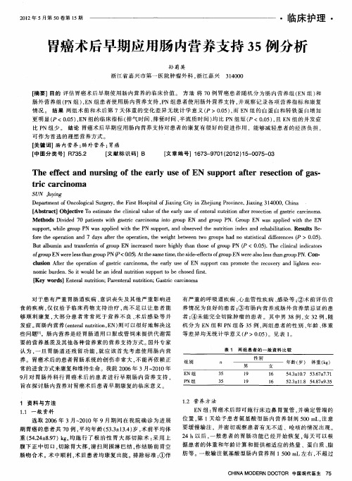 胃癌术后早期应用肠内营养支持35例分析