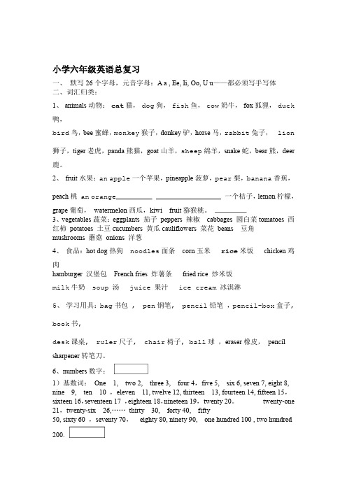 湘少版小学六年级英语总复习