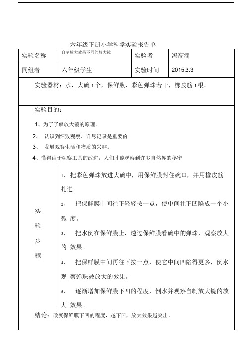 六年级下册小学科学实验报告单.doc