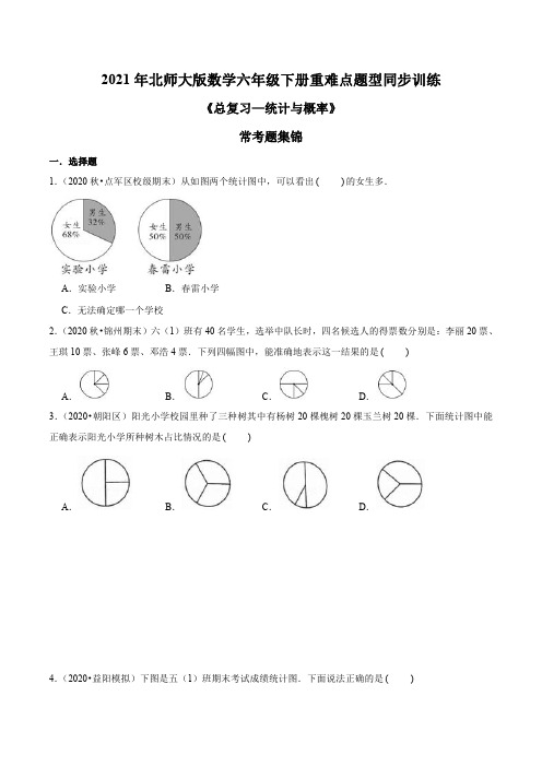 2021年北师大版数学六年级下册重难点题型训练《总复习—统计与概率》常考题集锦(原卷版)