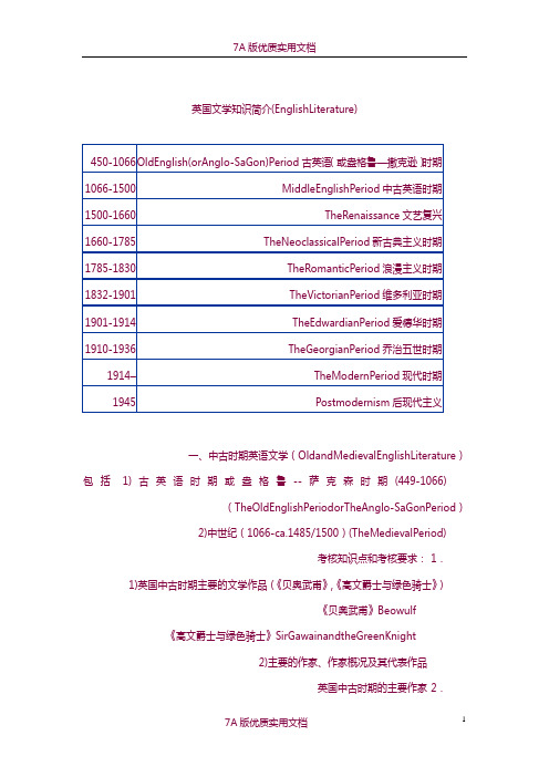 【7A文】专业八级英国文学作家作品