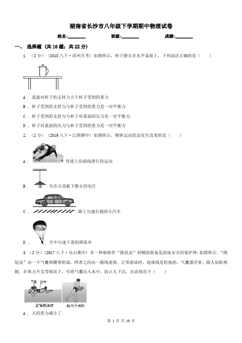 湖南省长沙市八年级下学期期中物理试卷 