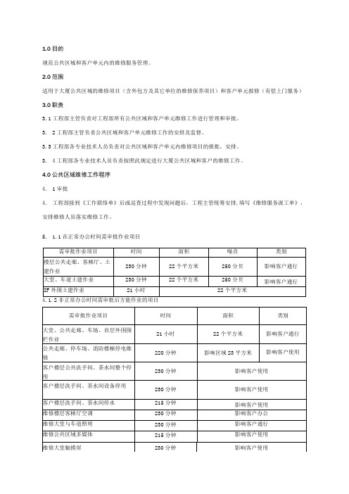 物业管理 公共及上门维修管理规程