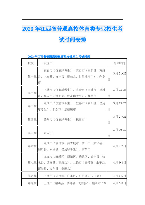 2023年江西省普通高校体育类专业招生考试时间安排