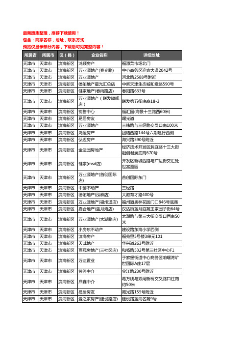 新版天津市天津市滨海新区房屋中介企业公司商家户名录单联系方式地址大全794家