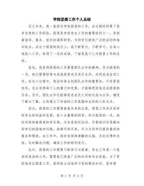 学校团委工作个人总结