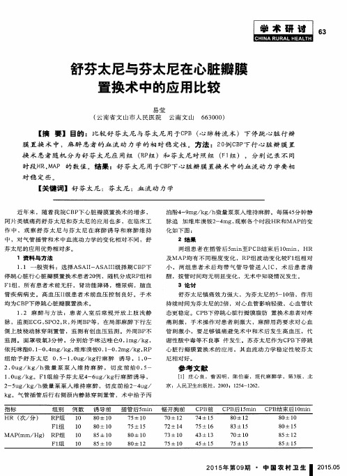 舒芬太尼与芬太尼在心脏瓣膜置换术中的应用比较