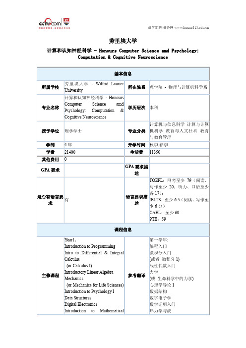 劳里埃大学计算和认知神经科学本科