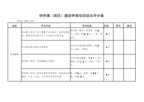 特色镇街区建设申报项目综合评分表