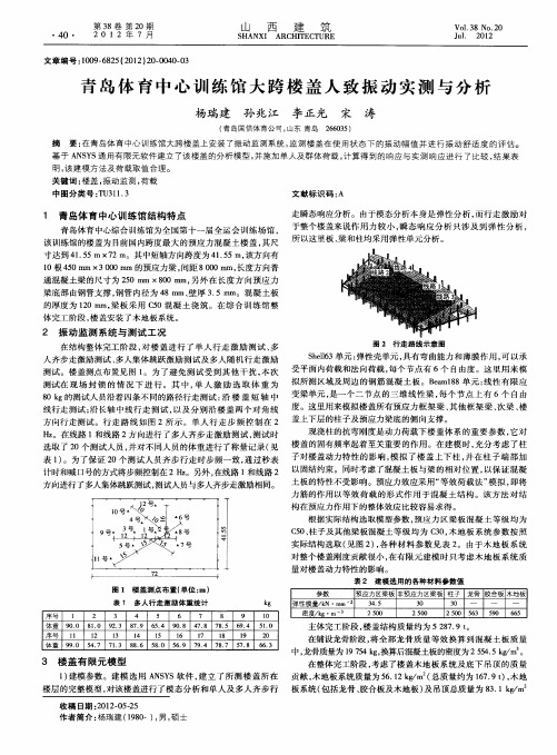 青岛体育中心训练馆大跨楼盖人致振动实测与分析