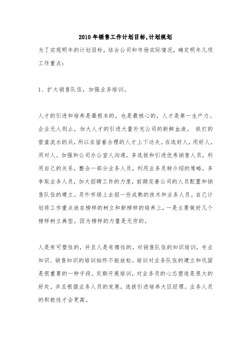 2010年销售工作计划目标,计划规划