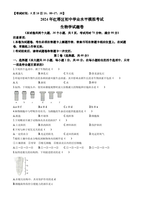 2024年云南省玉溪市红塔区中考二模生物试题(含解析)