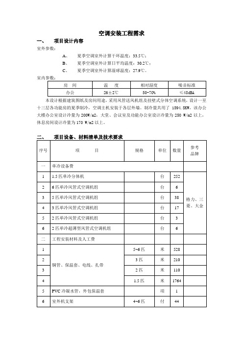 空调安装工程需求