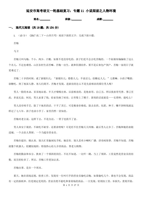 延安市高考语文一轮基础复习:专题11 小说阅读之人物环境