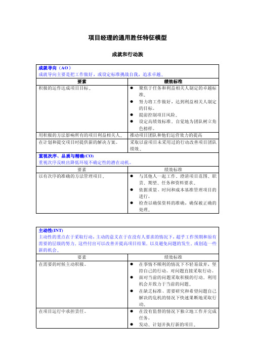 项目经理的通用胜任特征模型