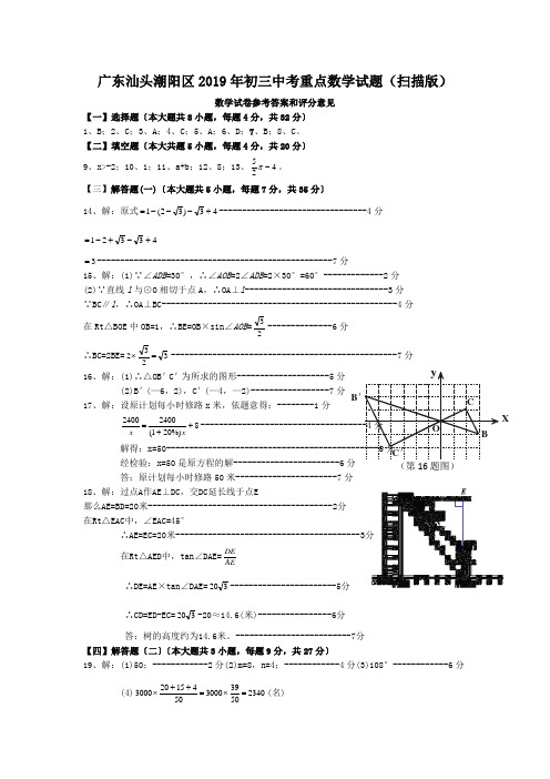 广东汕头潮阳区2019年初三中考重点数学试题(扫描版)