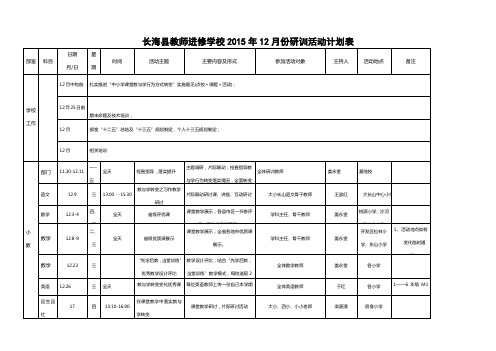 长海教师进修学校2015年12月份研训活动计划表