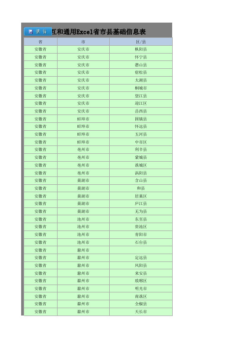 通用Excel省市县基础信息表