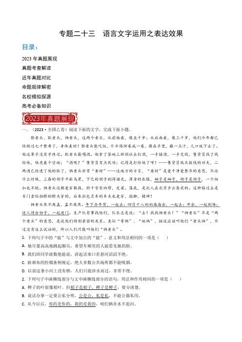 专题23 语言文字运用之表达效果-2023年高考语文真题题源解密(全国通用)(解析版)