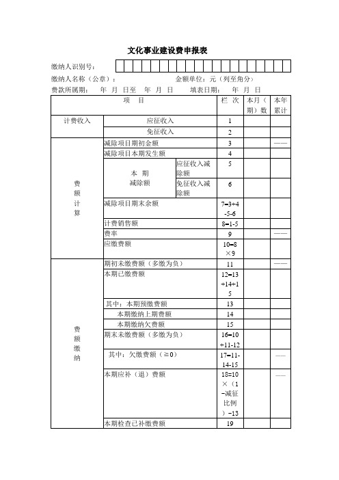 《文化事业建设费申报表》