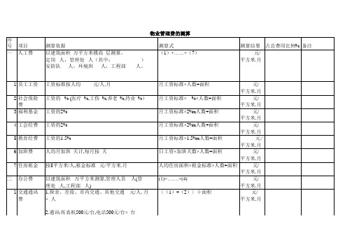 物业管理费用测算表