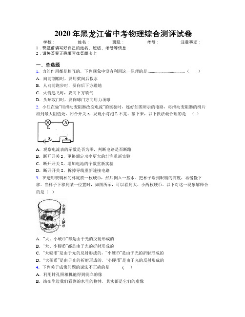 2020年黑龙江省中考物理综合测评试卷附解析