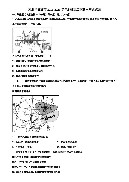 河北省邯郸市2019-2020学年地理高二下期末考试试题含解析