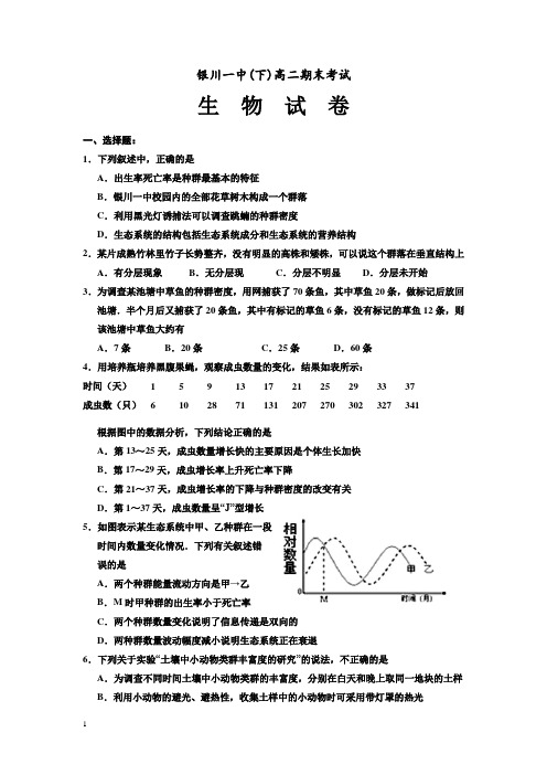 宁夏银川一中 高二下册第二学期期末考试生物试题-含答案【精校】.doc